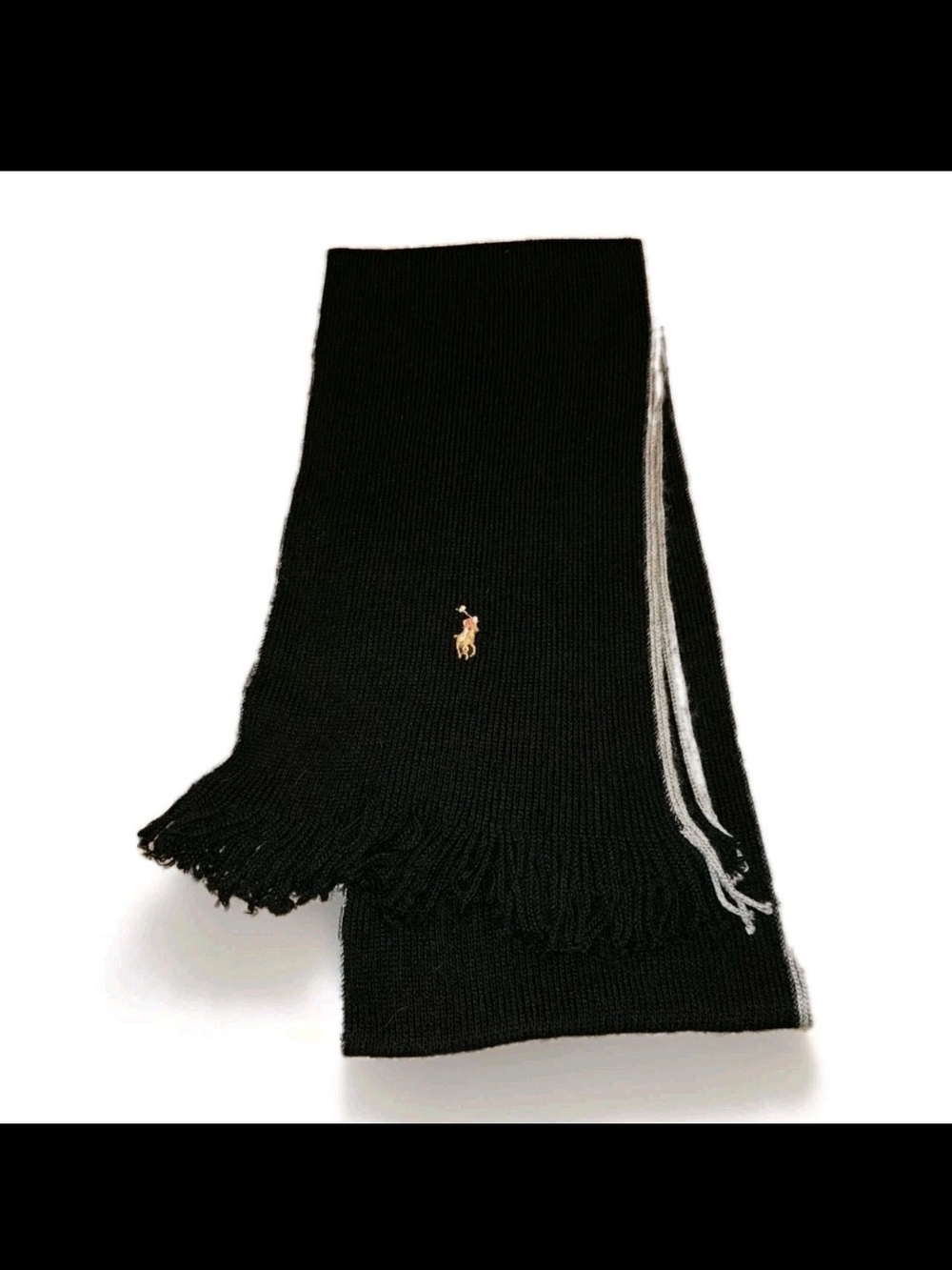 Polo Ralph Lauren Merino Wool Scarf - Black with Grey Trim OSFA